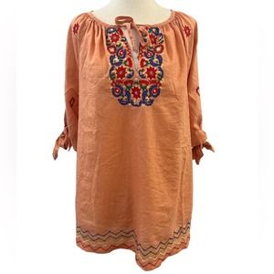 Madewell Boho Orange Embroidered Tie-Sleeve Top - Size M